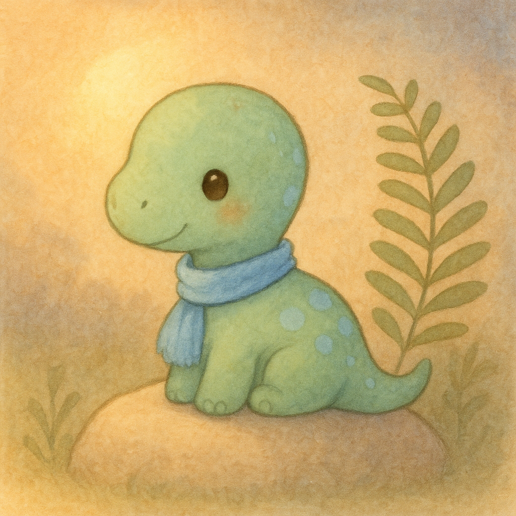 Milo sitting on a smooth warm rock beside a gently swaying fern, evening light, calm expressions, cozy textures.